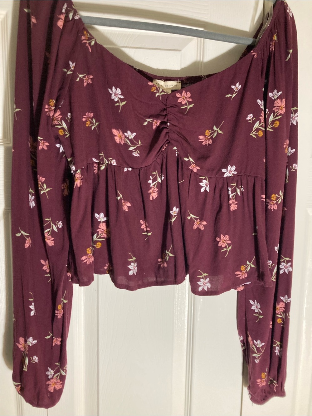 La Hearts Burgundy Floral Peasant Top